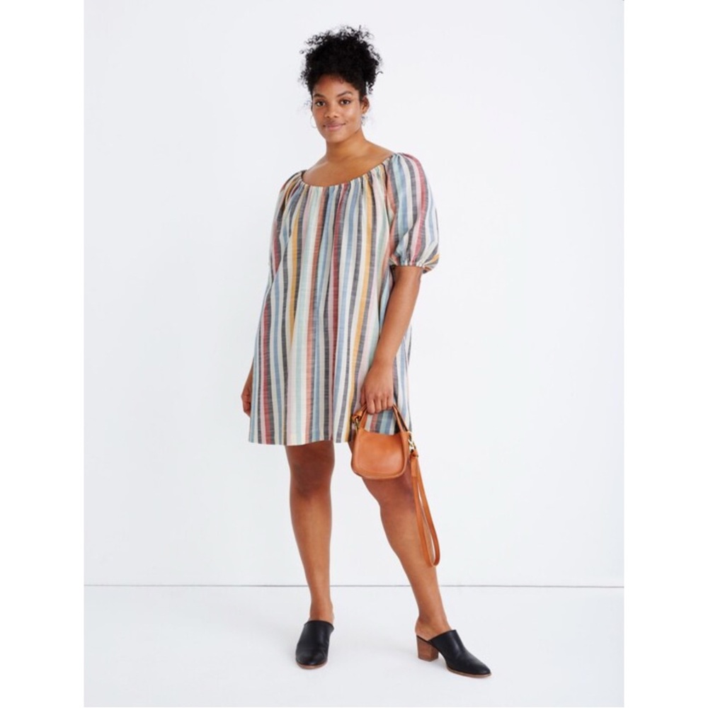 Madewell Puff-Sleeve Trapeze Mini Dress ~ Rainbow Stripe ~ Size 2X
